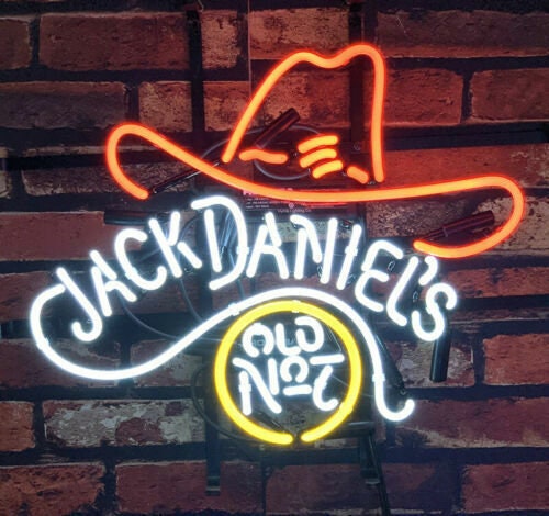 Light Up Jack Daniels Hat Old. 7 Sign - Vintage style Handmade Glass Neon Lamps - Bar/Business Logo decor 17"