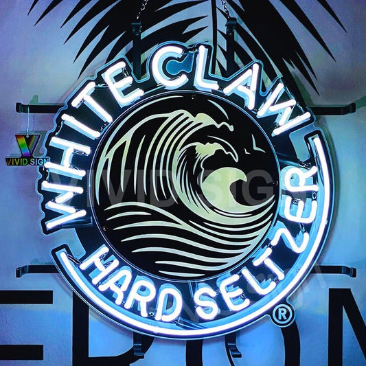 Light Up White Claw Hard Seltzer Beer Sign - Vintage style Handmade Glass Neon Lamps - Bar/Business Logo decor 17"