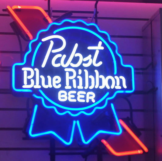 Light Up Pabst Blue Ribbon Beer Sign - Vintage style Handmade Glass Neon Lamps - Bar/Business Logo decor 20"