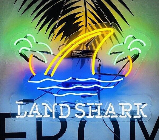 Light Up Land Shark Lager Beer Fin Sign - Vintage style Handmade Glass Neon Lamps - Bar/Business Logo decor 20"