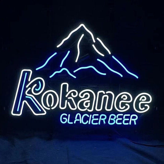 Light Up Kokanee Glacier Beer Mountain Sign - Vintage style Handmade Glass Neon Lamps - Bar/Business Logo decor 24"