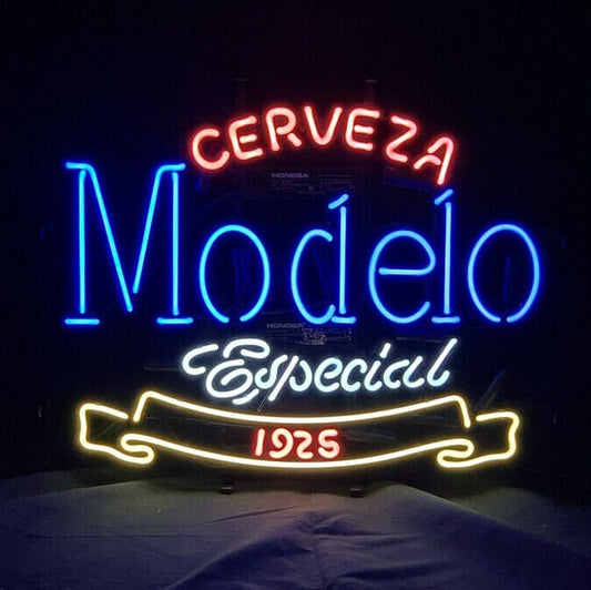 Light Up Cerveza Modelo Especial 1925 Beer Sign - Vintage style Handmade Glass Neon Lamps - Bar/Business Logo decor 19"x15"