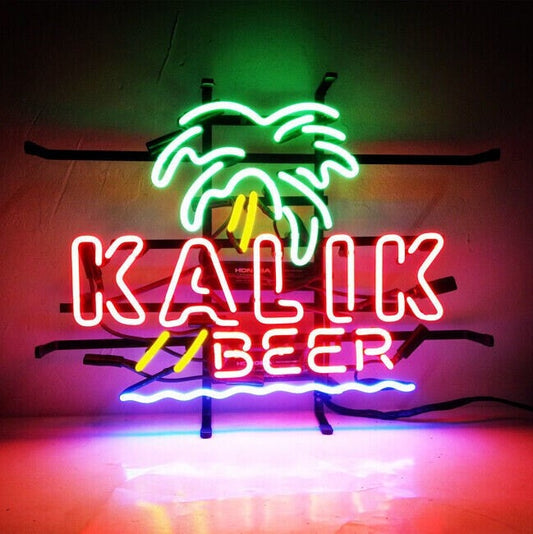 Light Up Kalik Beer Palm Trees Sign - Vintage style Handmade Glass Neon Lamps - Bar/Business Logo decor 16"x13"