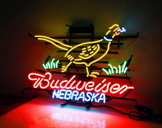 Light Up Budweiser Beer Nebraska Pheasant Bird Sign - Vintage style Handmade Glass Neon Lamps - Bar/Business Logo decor 20"