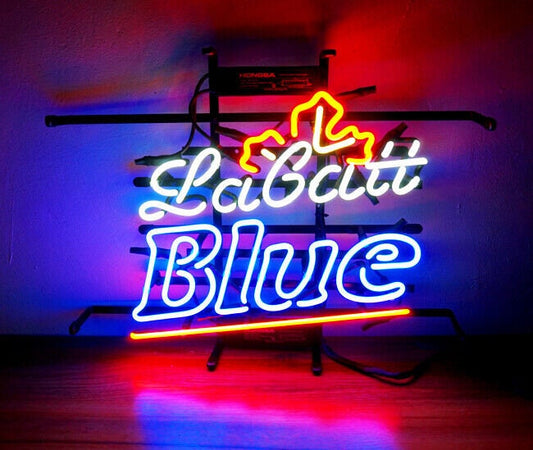 Light Up Labatt Blue Beer Sign - Vintage style Handmade Glass Neon Lamps - Bar/Business Logo decor 19"x15"