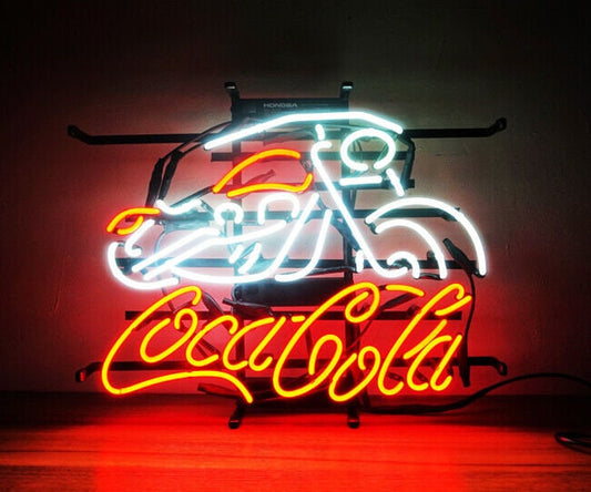 Light Up Coca Cola Motorcycle Sign - Vintage style Handmade Glass Neon Lamps - Bar/Business Logo decor 19"x15"