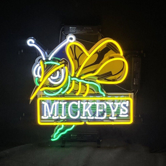 Light Up Mickeys Bee Hornet Sign - Vintage style Handmade Glass Neon Lamps - Bar/Business Logo decor 17"x17"