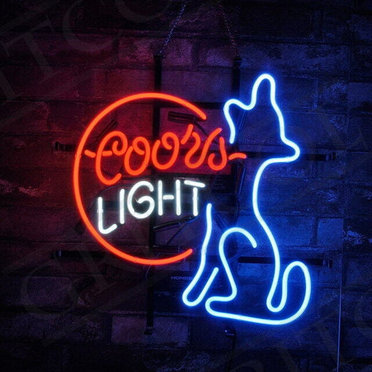 Light Up Coors Light Wolf Howling Sign - Vintage style Handmade Glass Neon Lamps - Bar/Business Logo decor 19"x15"