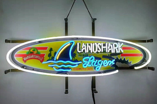 Light Up Landshark Lager Margaritaville Sign - Vintage style Handmade Glass Neon Lamps - Bar/Business Logo decor 24"x12"