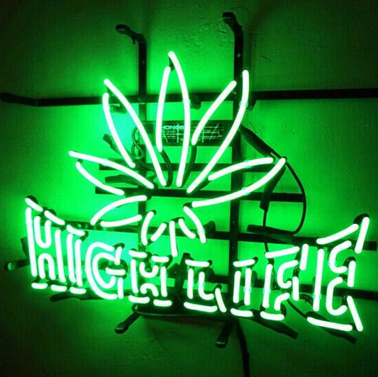 Light Up High Life Weed Leaf Sign - Vintage style Handmade Glass Neon Lamps - Bar/Business Logo decor 18"x14"