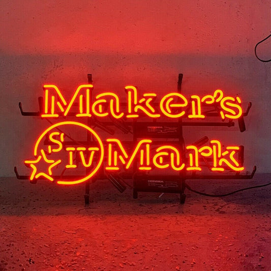 Light Up Maker's Mark Bourbon Whiskey Sign - Vintage style Handmade Glass Neon Lamps - Bar/Business Logo decor 24"x16"