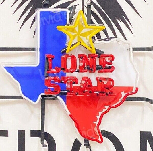 Light Up Texas Lone Star Beer Sign - Vintage style Handmade Glass Neon Lamps - Bar/Business Logo decor 17"x14"