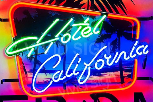 Light Up Hotel California Sign - Vintage style Handmade Glass Neon Lamps - Bar/Business Logo decor 20"x16"