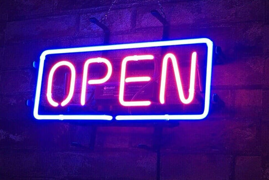 Light Up OPEN Pub Store Sign - Vintage style Handmade Glass Neon Lamps - Bar/Business Logo decor 14"