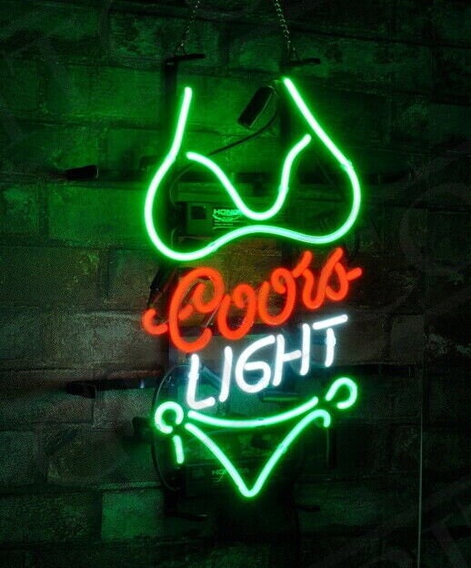 Light Up Coors Light Beer Bikini Girl Sign - Vintage style Handmade Glass Neon Lamps - Bar/Business Logo decor 17"x14"