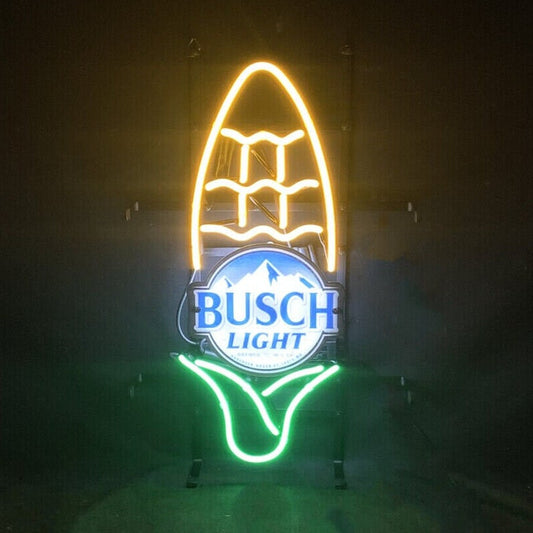 Light Up Busch Light Corn Sign - Vintage style Handmade Glass Neon Lamps - Bar/Business Logo decor 12"x19"