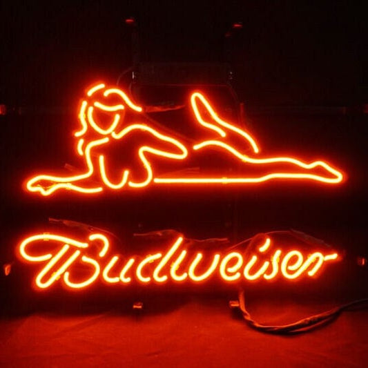 Light Up Budweiser Girl/Lady Sign - Vintage style Handmade Glass Neon Lamps - Bar/Business Logo decor 14"x17"