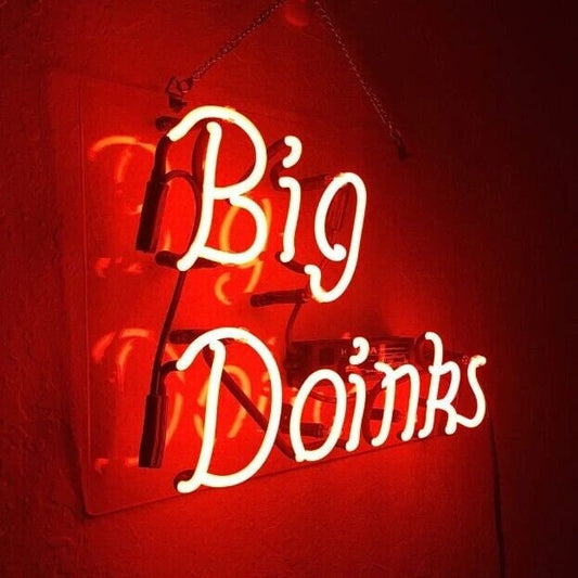 Light Up Big Doinks Sign - Vintage style Handmade Glass Neon Lamps - Bar/Business Logo decor 14"x9"