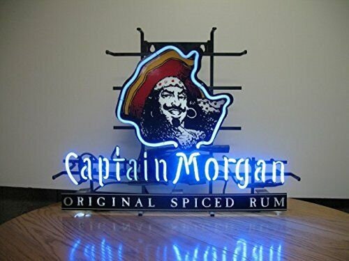 Light Up Captain Morgan Original Spiced Rum Sign - Vintage style Handmade Glass Neon Lamps - Bar/Business Logo decor 17"x14"