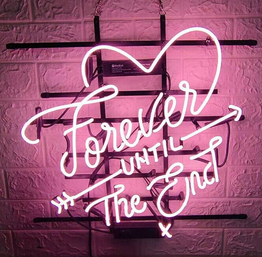 Light Up Forever Until The End Heart Sign - Vintage style Handmade Glass Neon Lamps - Bar/Business Logo decor 19"x15"