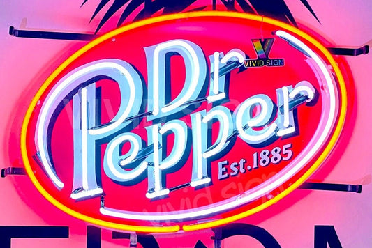 Light Up Dr Pepper Soda Pop Est 1885 Sign - Vintage style Handmade Glass Neon Lamps - Bar/Business Logo decor 20"x16"