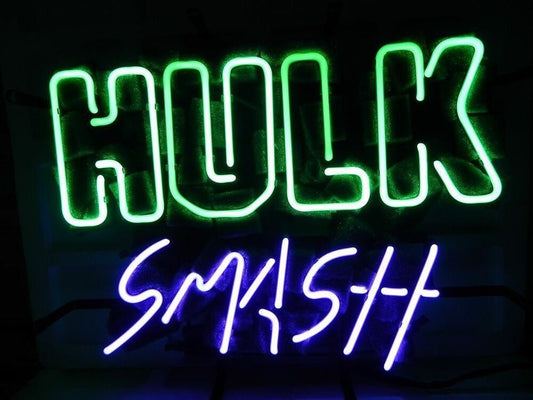 Light Up Hulk Smash Sign - Vintage style Handmade Glass Neon Lamps - Bar/Business Logo decor 17"x14"