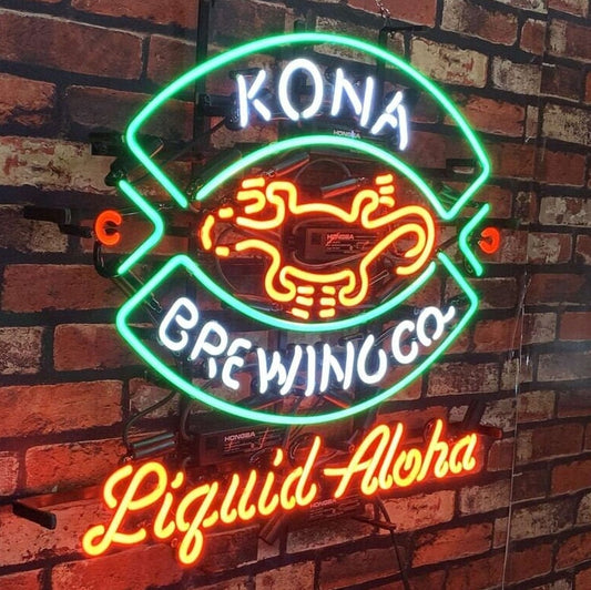 Light Up Kona Beer Brewing Liquid Aloha Hawaii Sign - Vintage style Handmade Glass Neon Lamps - Bar/Business Logo decor 24"