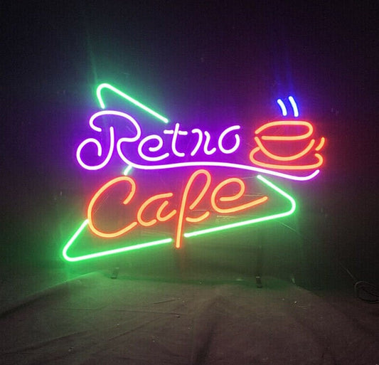 Light Up Retro Cafe Coffee Shop Sign - Vintage style Handmade Glass Neon Lamps - Bar/Business Logo decor 24"