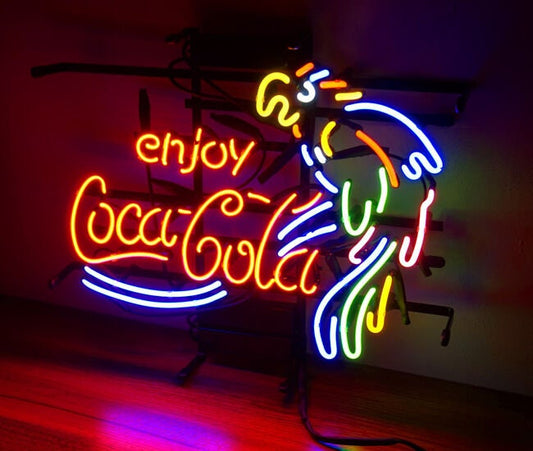 Light Up Enjoy Coca Cola Parrot Bird Sign - Vintage style Handmade Glass Neon Lamps - Bar/Business Logo decor