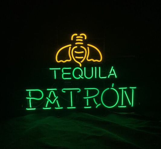 Light Up Tequila Patron Sign - Vintage style Handmade Glass Neon Lamps - Bar/Business Logo decor 24"