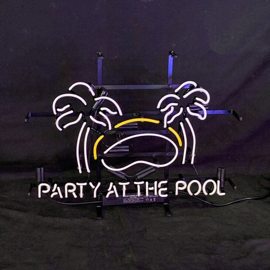 Light Up Party At The Pool Custom Pub Sign - Vintage style Handmade Glass Neon Lamps - Bar/Business Logo decor 19"