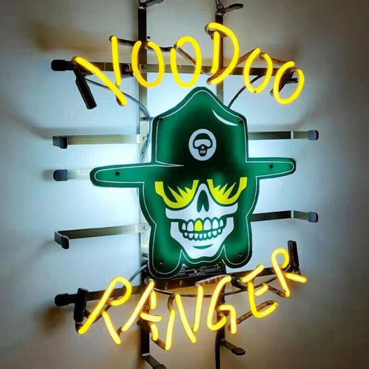 Light Up Voodoo Ranger Skeleton Hat Beer Sign - Vintage style Handmade Glass Neon Lamps - Bar/Business Logo decor 19"