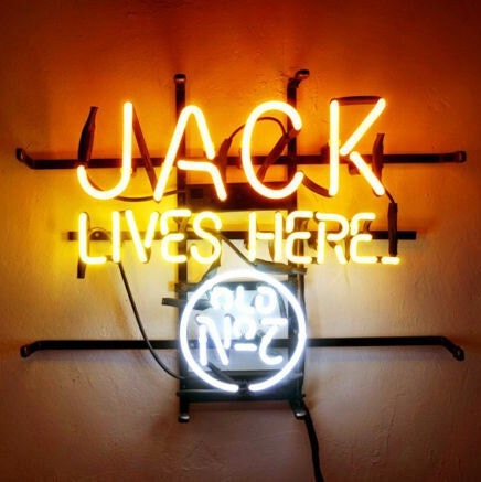 Light Up Jack Lives Here Old. 7 Whiskey Sign - Vintage style Handmade Glass Neon Lamps - Bar/Business Logo decor 17"