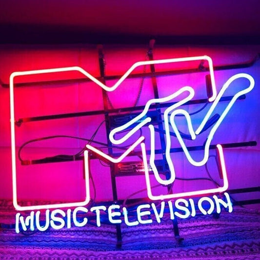 Light Up Music Television MTV Sign - Vintage style Handmade Glass Neon Lamps - Bar/Business Logo decor 24"