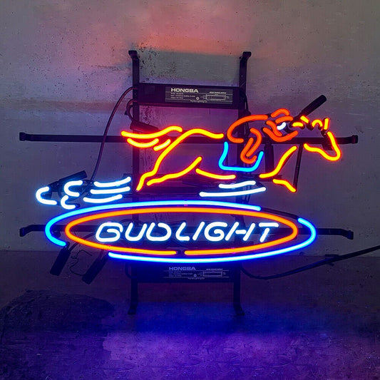 Light Up Bud Light Horse Racing Sign - Vintage style Handmade Glass Neon Lamps - Bar/Business Logo decor 19"x15"