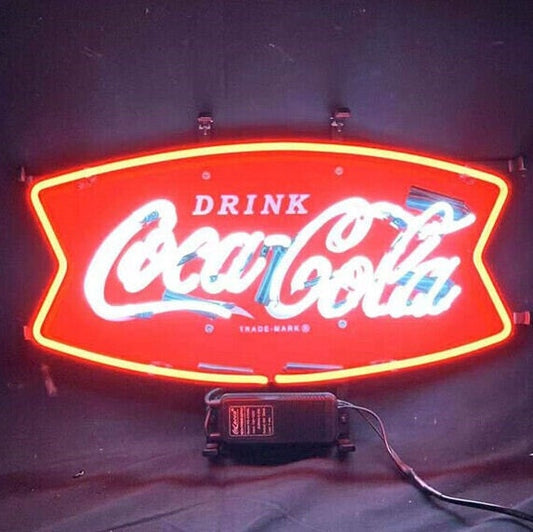 Light Up Drink Coca Cola Sign - Vintage style Handmade Glass Neon Lamps - Bar/Business Logo decor 17"