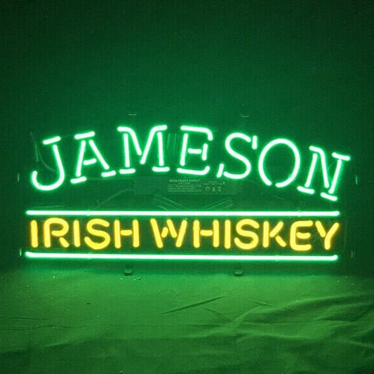 Light Up Jameson Irish Whiskey Sign - Vintage style Handmade Glass Neon Lamps - Bar/Business Logo decor 20"x10"