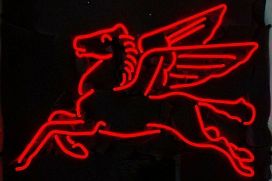 Light Up Mobilgas Pegasus Flying Horse Gasoline Sign - Vintage style Handmade Glass Neon Lamps - Bar/Business Logo decor 20"