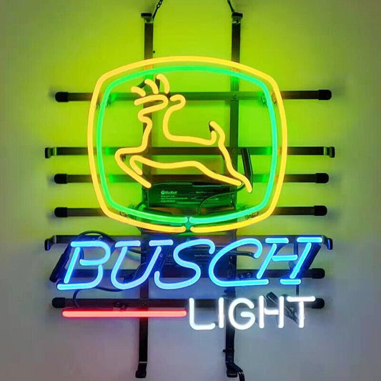 Light Up John Deere Busch Light Custom Sign - Vintage style Handmade Glass Neon Lamps - Bar/Business Logo decor