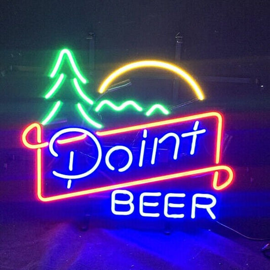 Light Up Point Beer Sign - Vintage style Handmade Glass Neon Lamps - Bar/Business Logo decor 19"