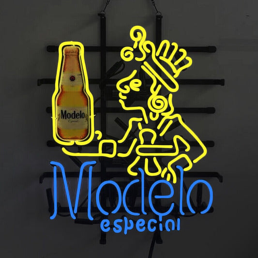 Light Up Modelo Especial Bottle Sign - Vintage style Handmade Glass Neon Lamps - Bar/Business Logo decor 19"x15"