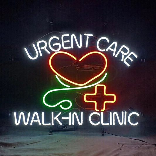 Light Up Urgent Care Walk-in Clinic Heart Sign - Vintage style Handmade Glass Neon Lamps - Bar/Business Logo decor 24"