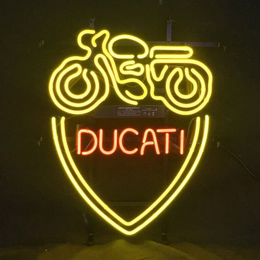 Light Up Ducati Racing Motorcycle Sign - Vintage style Handmade Glass Neon Lamps - Bar/Business Logo decor 19"