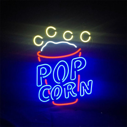 Light Up Popcorn Bucket Sign - Vintage style Handmade Glass Neon Lamps - Bar/Business Logo decor 17"