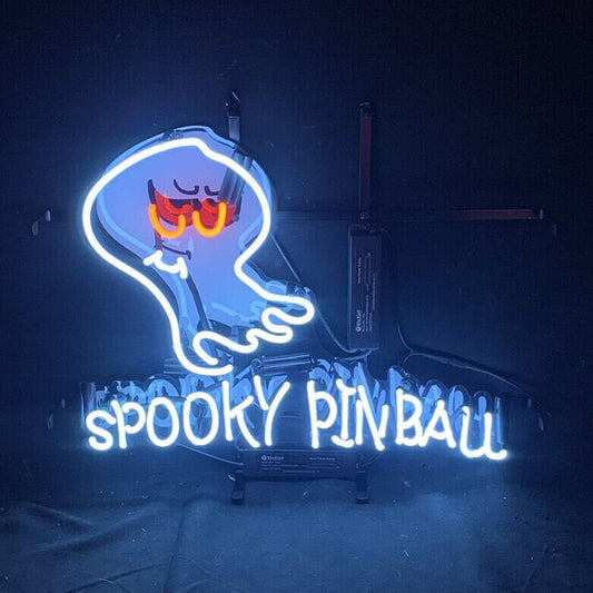 Light Up Spooky Pinball Sign - Vintage style Handmade Glass Neon Lamps - Bar/Business Logo decor 19"x15"