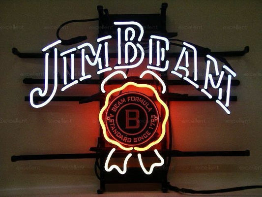 Light Up Jim Beam Whiskey Sign - Vintage style Handmade Glass Neon Lamps - Bar/Business Logo decor 17"