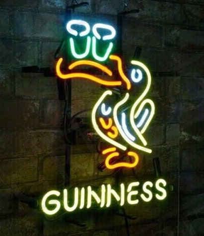 Light Up Guinness Beer Toucan Sign - Vintage style Handmade Glass Neon Lamps - Bar/Business Logo decor 17"