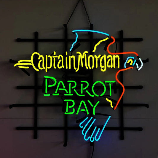 Light Up Rum Beer Parrot Bay Captain Morgan Bird Sign - Vintage style Handmade Glass Neon Lamps - Bar/Business Logo decor 19"x15"