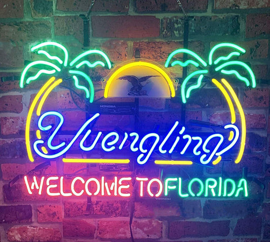 Light Up Yuengling Lager Beer - Welcome to Florida Sign - Vintage style Handmade Glass Neon Lamps - Bar/Business Logo decor 24"x20"