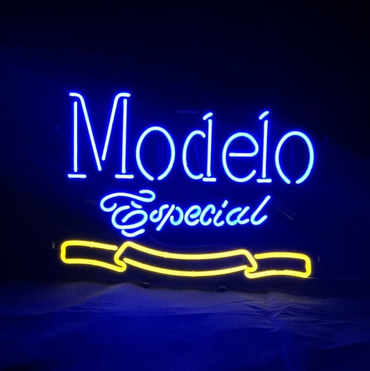 Light Up Especial Modelo Beer Sign - Vintage style Handmade Glass Neon Lamps - Bar/Business Logo decor 19"